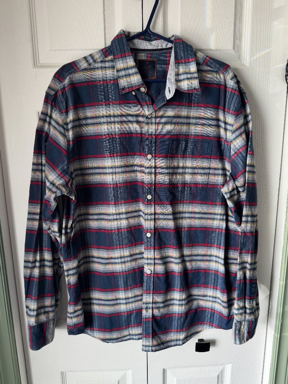 Denver Hayes Men’s XL Plaid Flannel Shirt Blue Red Grunge Workwear Button Up